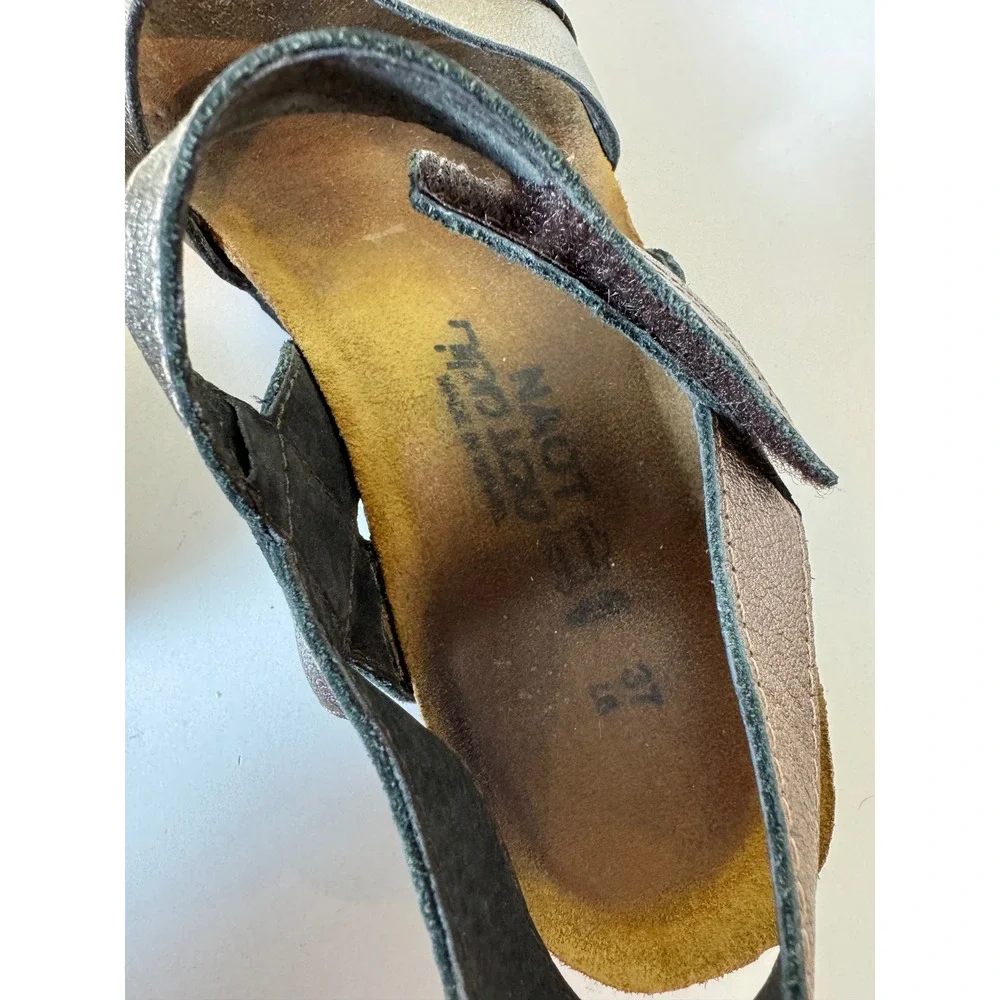 Naot Metallic Leather Wedge Sandals Women 37‎ 6.5 Comfort Minimalist Orthopedic